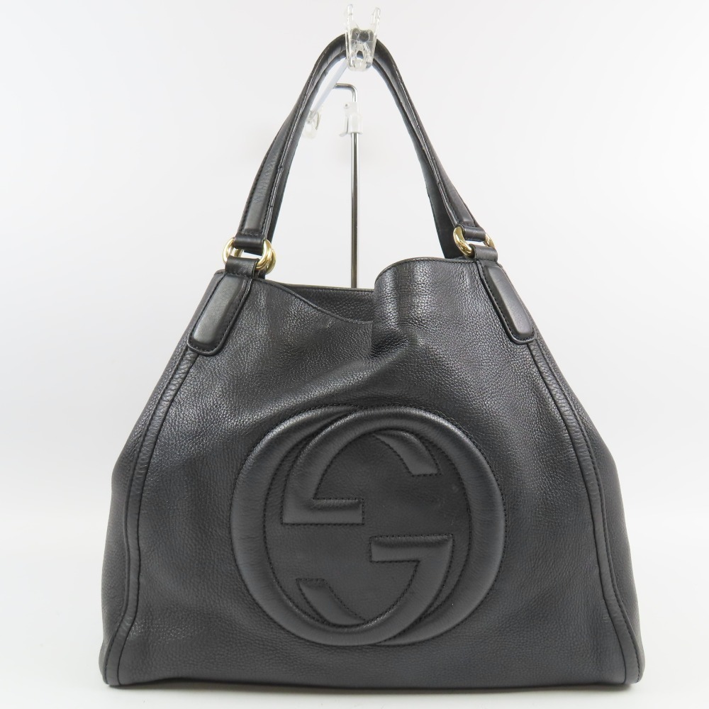 GUCCI Soho Tote Bag Handbag Leather Black Outside